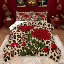 Homewish Boys Girls Animal Leopard Print Bedding Comforter Set 2pcs,Chic Floral Flower Rose Twin Comforter Sets Microfiber,Brown Red Green Breathable Bedding Set,Microfiber Bedroom Decor