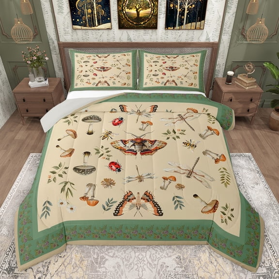 Homewish Boys Girls Animal Moth Ladybug Dragonfly Bedding Comforter Set 2pcs,Botanical Floral Mushroom Twin Comforter Sets Microfiber,Retro Vintage Aesthetic Breathable Bedding Set