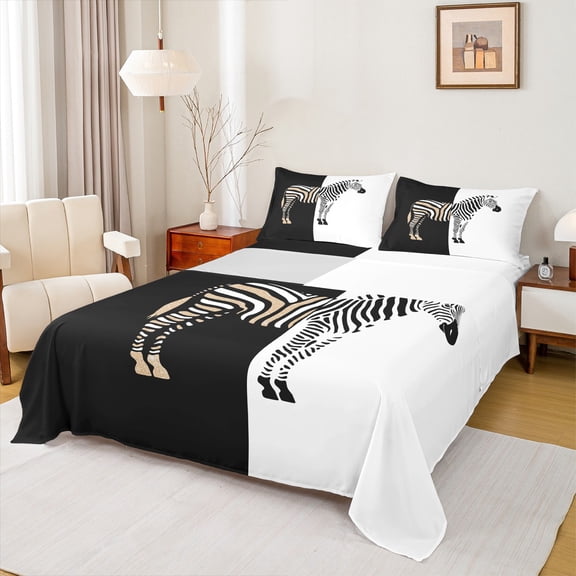 Homewish Boys Girls Animal Zebra Twin Sheet Sets 3pcs,Abstract Geometric Stripes Twin Fitted Sheet Microfiber,Jungle Wildlife Breathable Flat Sheet,Lightweight Room Decor