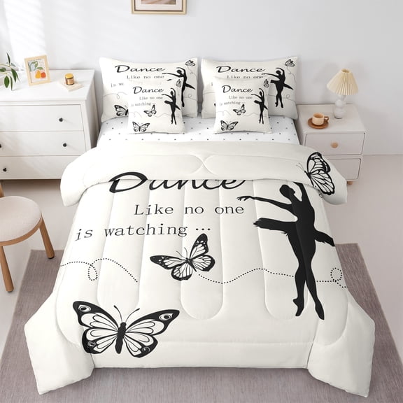 Homewish Boys Girls Ballet Girl Twin Bedding Sets 7-Piece,Dance Theme Bedding Comforter Set Microfiber,Flying Butterflies Breathable Sheet Sets,Super Cozy Room Decor,Reversible