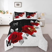 Homewish Boys Girls Chic Floral Red Rose Bedding Comforter Set 2pcs,Happy Valentine'S Day Twin Comforter Sets Microfiber,Romantic Couple Lover Butterflies Breathable Bedding Set