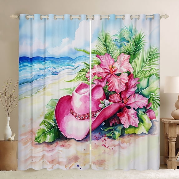Homewish Boys Girls Cowgirl Floral Hat Blackout Curtains Set of 2 (52x84 Each),Exotic Style Window Curtains,Western Theme Curtains and Drapes,Super Cozy Room Decor