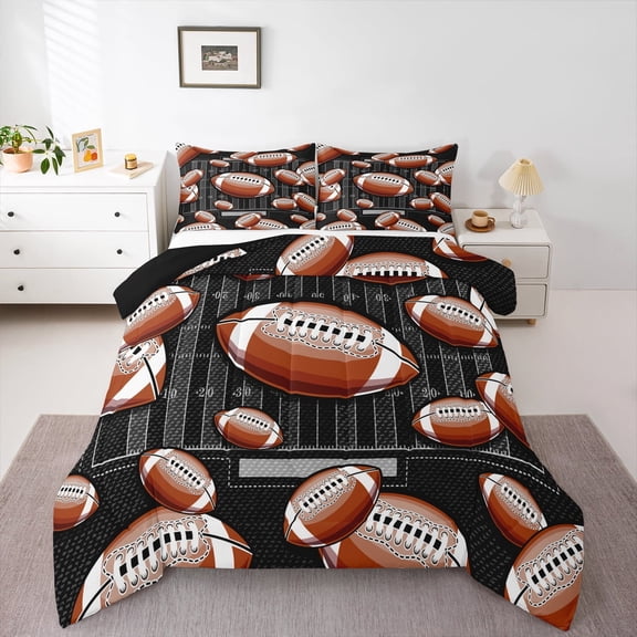 Homewish Boys Girls Football Print 2pcs Bedding Comforter Set,Sport Theme Twin Comforter Sets,Ball Gamer Breathable Bedding Set,Ultra Soft Home Decor,Reversible