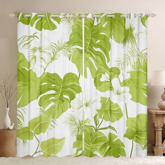 Homewish Boys Girls Green Leaves Blackout Curtains Set of 2 (52x84 Each),Tropical Floral Flowers Window Curtains,Botanical Plants Curtains and Drapes,Breathable Home Decor