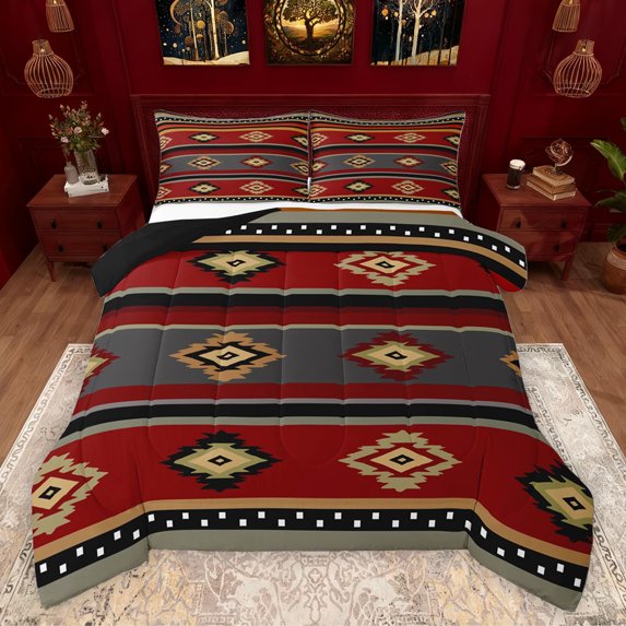 Homewish Boys Girls Hippie Aztec Bedding Comforter Set 2pcs,Bohemian Geometric Stripes Twin Comforter Sets Microfiber,Exotic Style Breathable Bedding Set,Ultra Soft Home Decor,Reversible