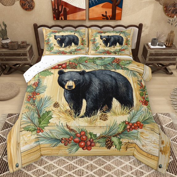 Homewish Boys Girls Jungle Safari Bear Bedding Comforter Set 2pcs,Retro Vintage Twin Comforter Sets Microfiber,Lodge Cabin Breathable Bedding Set,Breathable Home Decor,Reversible