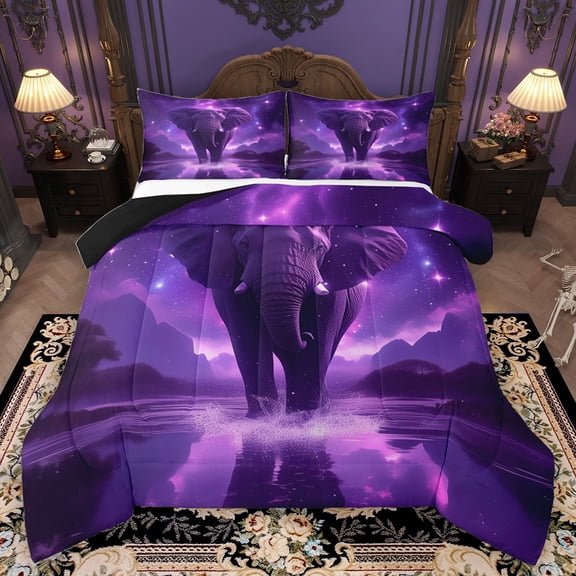 Homewish Boys Girls Jungle Safari Elephant Bedding Comforter Set 2pcs,Starry Sky Twin Comforter Sets Microfiber,Abstract Gradient Breathable Bedding Set,Breathable Home Decor,Reversible