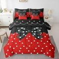 thumbnail image 1 of Homewish Boys Girls Kawaii Bow Knot Bedding Comforter Set 7 Pieces,Polka Dots Full Bedding Set Lightweight,Black Red Fitted Sheet Flat Sheet,Breathable Home Decor,Reversible, 1 of 8