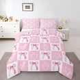 thumbnail image 1 of Homewish Boys Girls Kawaii Pink Bow Knot Bedding Comforter Set 2pcs,Geometric Plaid Grid Twin Comforter Sets Microfiber,Love Heart Print Breathable Bedding Set,Microfiber Bedroom Decor, 1 of 8
