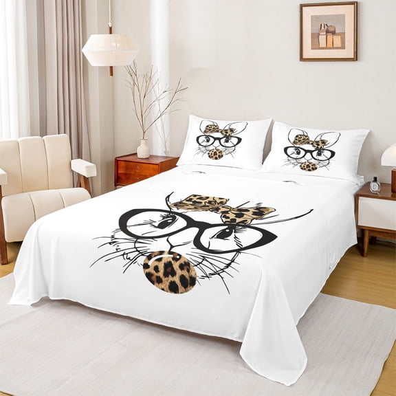 Homewish Boys Girls Kawaii Rabbit Twin Sheet Sets 3pcs,Wildlife Leopard Print Twin Fitted Sheet Microfiber,Cartoon Animal Breathable Flat Sheet,Breathable Home Decor