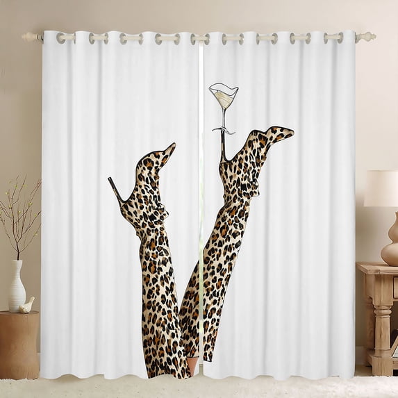 Homewish Boys Girls Leopard Print High Heels Blackout Curtains Set of 2 (52x84 Each),Animal Cheetah Print Window Curtains,Vintage Aesthetic Curtains and Drapes,Breathable Home Decor