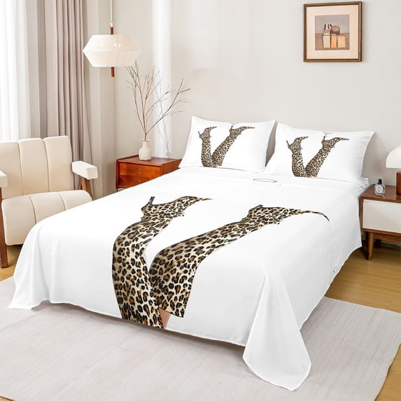 Homewish Boys Girls Leopard Print High Heels Twin Sheet Sets 3pcs,Animal Cheetah Print Twin Fitted Sheet Microfiber,Vintage Aesthetic Breathable Flat Sheet,Breathable Home Decor