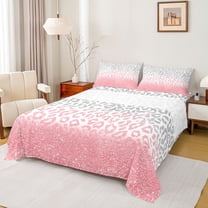 Homewish Boys Girls Leopard Print Twin Sheet Sets 3pcs,Bling Glitter Twin Fitted Sheet Microfiber,Gradient Pink Grey Breathable Flat Sheet,Microfiber Bedroom Decor
