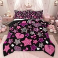 thumbnail image 1 of Homewish Boys Girls Love Heart Print 3 Pieces Queen Comforter Set,Animal Zebra Leopard Print Ultra Soft Bedding Sets,Kawaii Pink Bow Bedding Comforter Set Breathable,Ultra Soft Home Decor, 1 of 8