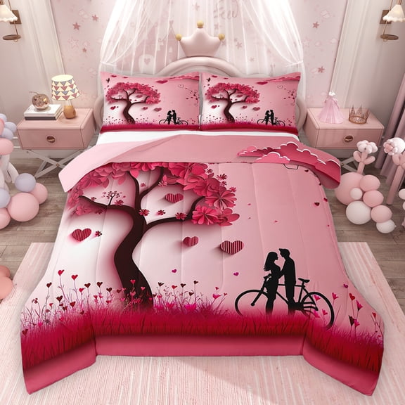 Homewish Boys Girls Love Heart Print 3 Pieces Queen Comforter Set,Happy Valentine'S Day Ultra Soft Bedding Sets,Romantic Couple Lover Bedding Comforter Set Breathable,Ultra Soft Home Decor