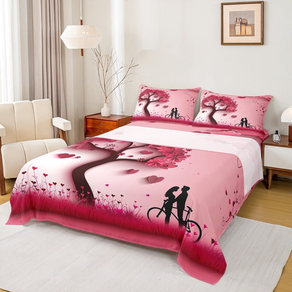 Homewish Boys Girls Love Heart Print Full Size Sheets 4-Piece,Happy Valentine'S Day Breathable Bed Sheets,Romantic Couple Lover Lightweight Sheet Sets,Ultra Soft Home Decor