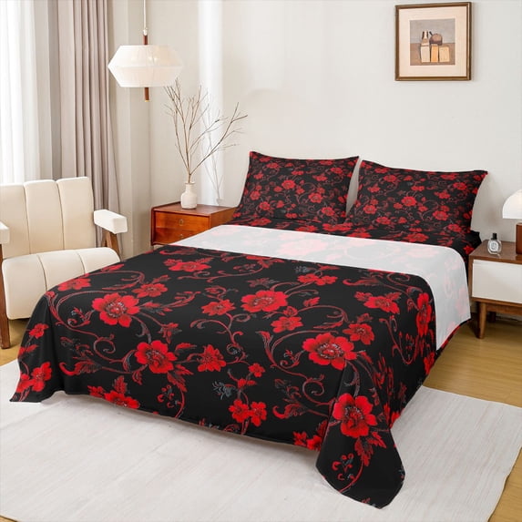 Homewish Boys Girls Retro Floral Blossom 4-Piece Full Size Sheets,Chic Flowers Bed Sheets,Spring Graden Lightweight Sheet Sets,Microfiber Bedroom Decor