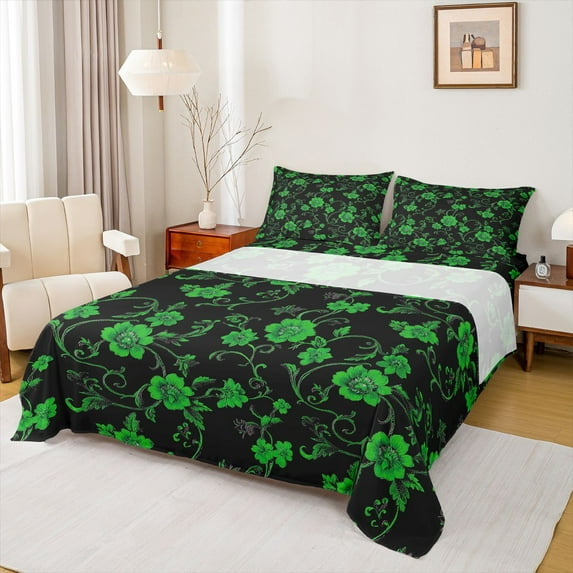 Homewish Boys Girls Retro Floral Blossom 4-Piece Full Size Sheets,Chic Flowers Bed Sheets,Spring Graden Lightweight Sheet Sets,Microfiber Bedroom Decor