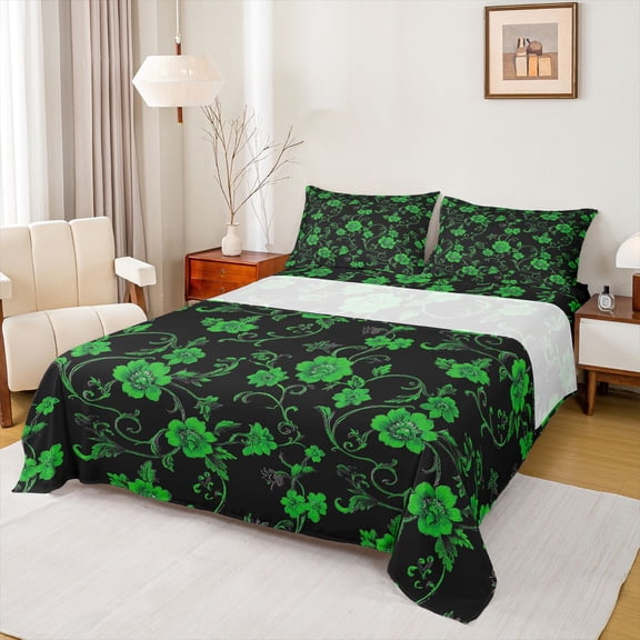 Homewish Retro Floral Blossom Spring Garden 4-Piece King Sheet Set