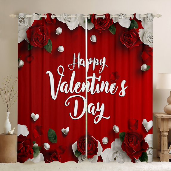 Homewish Boys Girls Romantic Floral Rose Black Out Curtains,Happy Valentine'S Day Curtains Pack of 2 (42x63 Each),Chic Flowers Blossoms Bedroom Curtains,Ultra Soft Home Decor