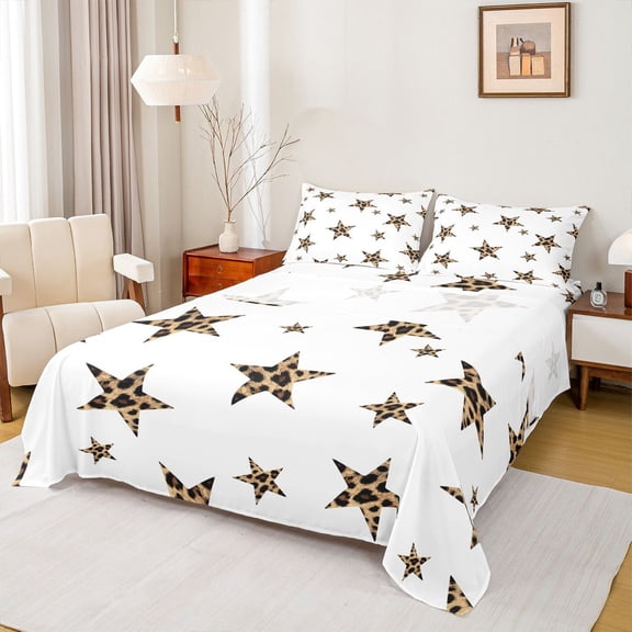 Homewish Boys Girls Stars Print Twin Sheet Sets 3pcs,Animal Leopard Print Twin Fitted Sheet Microfiber,Cartoon Cheetah Print Breathable Flat Sheet,Breathable Home Decor