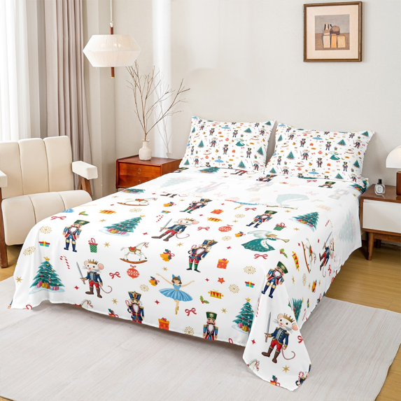 Homewish King 4-Piece Xmas Nutcracker Bed Sheet Set - Kawaii Ballet Girl Christmas Decor