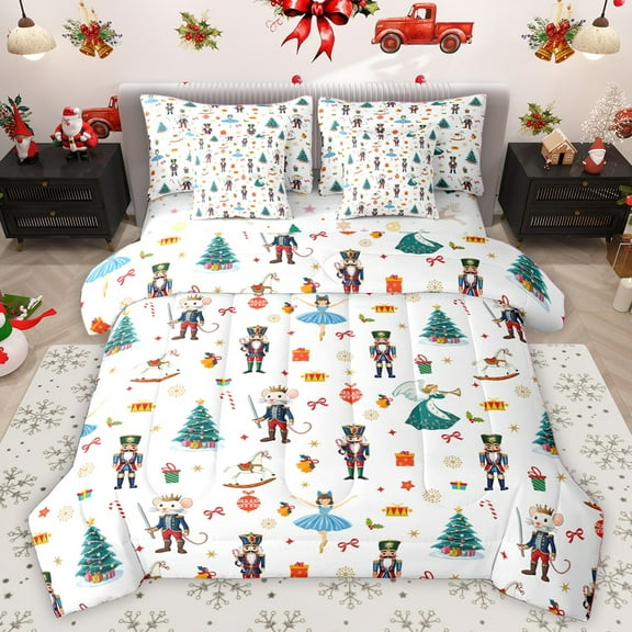 Homewish Boys Girls Xmas Nutcracker Bedding Comforter Set 7-Piece,Kawaii Ballet Girl King Bedding Sets,Merry Christmas Ultra Soft Bed Sheets,Luxury Bedroom Decor,Reversible
