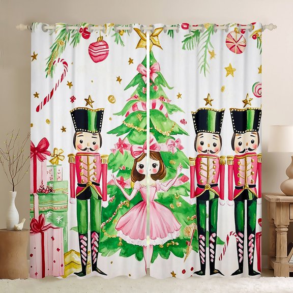 Homewish Boys Girls Xmas Nutcracker Blackout Curtains Set of 2 (52x84 Each),Dance Ballet Princess Window Curtains,Merry Christmas Curtains and Drapes,Luxury Bedroom Decor