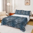 thumbnail image 1 of Homewish Boys Girls Zebra Print 4 Pieces Queen Sheet Sets,Abstract Geometric Stripes Ultra Soft Flat Sheet,Black Blue Queen Fitted Sheet,Ultra Soft Home Decor, 1 of 7