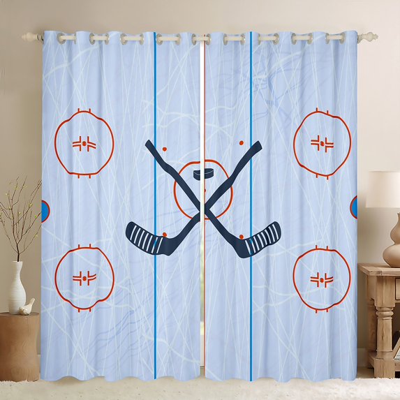 Homewish Boys Ice Hockey Print Blackout Curtains Set of 2 (52x84 Each),Sport Theme Window Curtains,Ball Gamer Curtains and Drapes,Super Cozy Room Decor