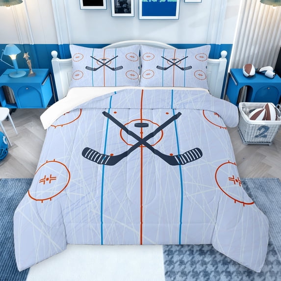 Homewish Boys Ice Hockey Print Full Size Comforter Sets 3-Piece,Sport Theme Bedding Comforter Set,Ball Gamer Lightweight Bedding Sets,Super Cozy Room Decor