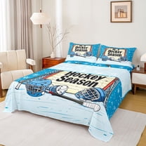 Homewish Boys Ice Hockey Queen Sheet Sets, Modern Sports Lover Flat Sheet, Winter Snowflake Queen Fitted Sheet, Super Cozy Room Decor, 4pcs