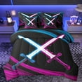 thumbnail image 1 of Homewish Boys Lightsaber Twin Bedding Sets 7-Piece, Fuchsia Blue Lines Bedding Comforter Set, Vintage Gaming Theme Reversible Sheet Sets, Breathable Home Decor, 1 of 8
