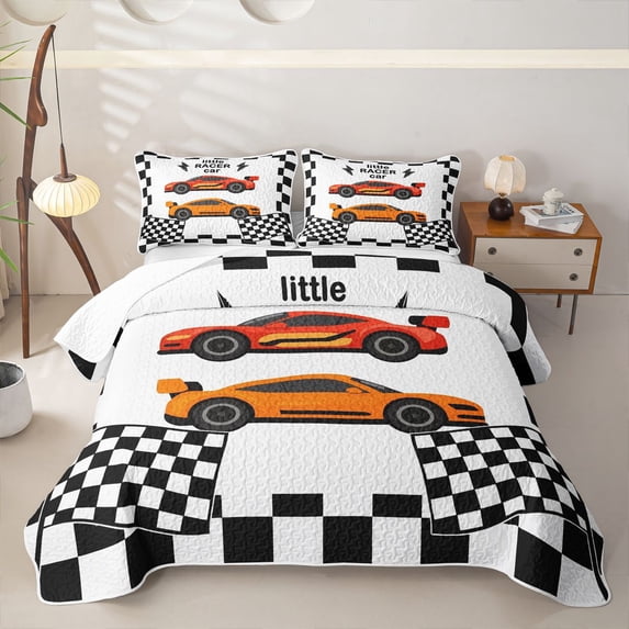 Homewish Boys Racing Car Twin Quilt Set,Extreme Sports Twin Coverlet Set,2 Pieces