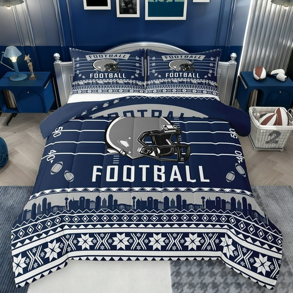 Homewish Boys Rugby Game Queen Comforter Set,Football Sport Bedding Sets,White Boho Geometric Bedding Comforter Set For Boys Kids,Super Cozy Room Decor Reversible,3 Pieces