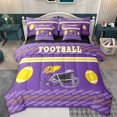 thumbnail image 1 of Homewish Boys Rugby Sports Bedding Comforter Set 7pcs, Purple Yellow Football Helmet Queen Bedding Sets, Eat Sleep Soccer Reversible Queen Sheet Sets, Breathable Home Decor, 1 of 7