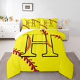 thumbnail image 1 of Homewish Boys Sport Baseball Full Size Comforter Sets, Yellow Initial H Letter Bedding Comforter Set, Chic Stripes Abstract Reversible Bedding Sets, Ultra Soft Bedroom Decor, 3pcs, 1 of 8