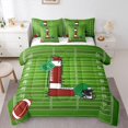 thumbnail image 1 of Homewish Boys Sport Rugby Bedding Comforter Set 7pcs, Brown Initial L Letter Queen Bedding Sets, Chic Stripes Abstract Reversible Queen Sheet Sets, Ultra Soft Bedroom Decor, 1 of 8