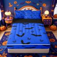 thumbnail image 1 of Homewish Bright Halloween Bat Zipper Full Size Comforter Sets with Fitted Sheet and 2 Pillowcases,Tiny Bow Pattern Zipper Bedding Set,Royal Blue Black,Black Reversible,4pcs, 1 of 7