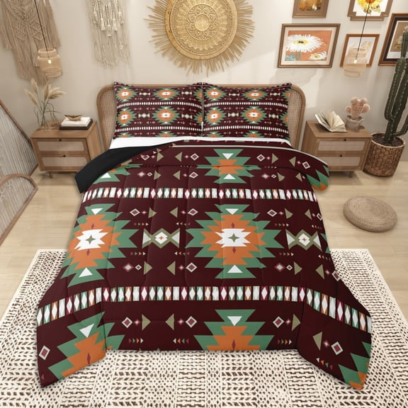 Homewish Brown Aztec Bedding Comforter Set, Bohemian Geometric Twin Comforter Sets, Rustic Lodge Cabin Farmhouse Bedding Set, Microfiber Bedroom Decor