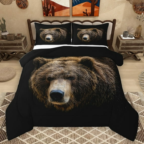 Homewish Brown Bear Bedding Comforter Set 2pcs for Teens,Jungle Wildlife Twin Comforter Sets Microfiber,Woodland Animal Breathable Bedding Set,Luxury Bedroom Decor,Reversible