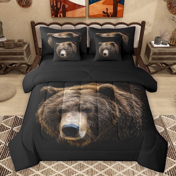 Homewish Brown Bear Bedding Comforter Set 7-Piece for Teens,Jungle Wildlife King Bedding Sets,Woodland Animal Ultra Soft Bed Sheets,Luxury Bedroom Decor,Reversible