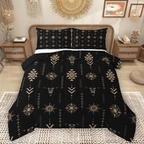 Homewish Brown Black Bedding Comforter Set,Bull Skull Twin Comforter Sets,Rustic Boho Tribal Bedding Set For Adults,Super Cozy Room Decor Reversible,2pcs