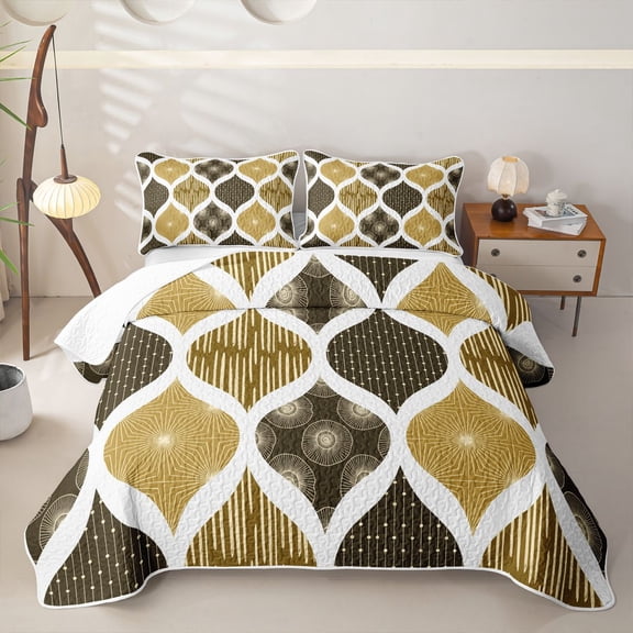 Homewish Brown Boho Spiral Twin Quilt Set,Aesthetic Geometric Twin Coverlet Set,2pcs