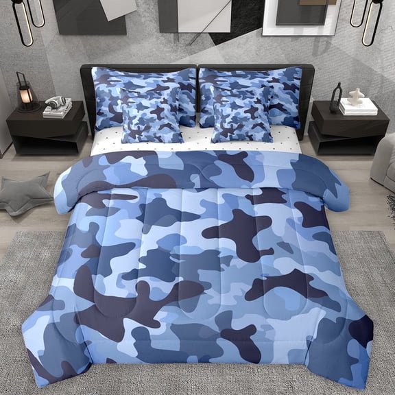 Homewish Brown Camouflage 7 Pieces Bedding Comforter Set For Teens Adults Boys,Abstract Geometric Full Bedding Set Lightweight,Geometric Camo Fitted Sheet Flat Sheet,Super Cozy Room Decor,Reversible