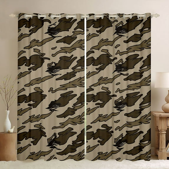 Homewish Brown Camouflage Black Out Curtains,Retro Rustic Camo Curtains Pack of 2 (42x63 Each),Country Farmhouse Lodge Bedroom Curtains For Kids,Breathable Home Decor