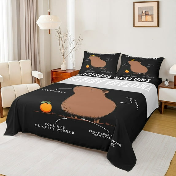 Homewish Brown Capybara 4pcs Bed Sheets For Kids Boys Girls,Kawaii Animal King Sheets,Cartoon Wildlife Super Cozy Sheet Set,Lightweight Room Decor