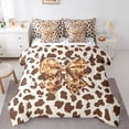 thumbnail image 1 of Homewish Brown Cartoon Bowknot Bedding Comforter Set 7pcs for Kids, Princess Ribbon Style Queen Bedding Sets, Modern Cheetah Print Reversible Queen Sheet Sets, Super Cozy Room Decor, 1 of 7