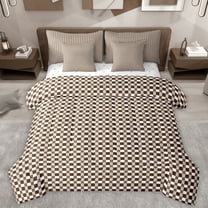 Homewish Brown Fashion Plaid Twin Bedding Sets 7-Piece for Teens, Modern Square Checkered Bedding Comforter Set, Chic Buffalo Reversible Sheet Sets, Luxury Bedroom Decor