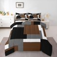 thumbnail image 1 of Homewish Brown Geometric Block Full Size Comforter Sets,Modern Artwork Bedding Comforter Set,Black Reversible,3pcs,1 Comforter and 2 Pillowcases, 1 of 7